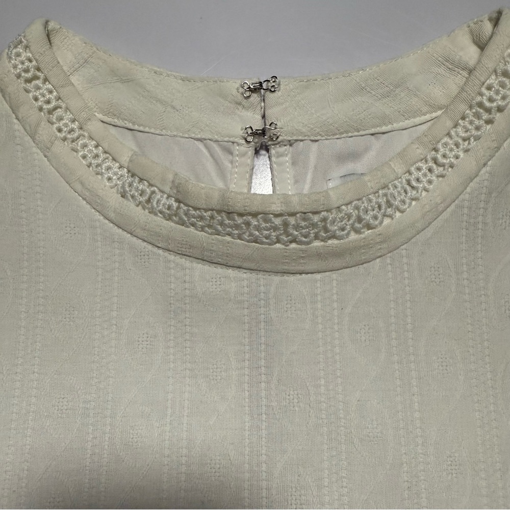 English Factory Womens Dress White 100% Cotton Textured Beachy Boho Shift Midi L - Picture 7 of 12
